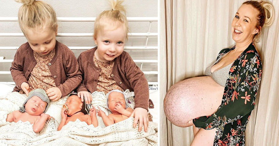 Mother gives birth to triplets after having twins and shows her incredible baby bump
