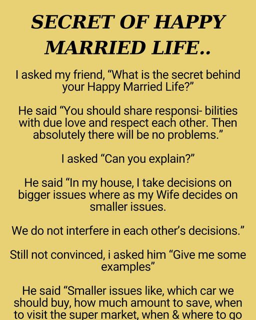 The key to a happy married life: Sharing responsibilities with love and respect